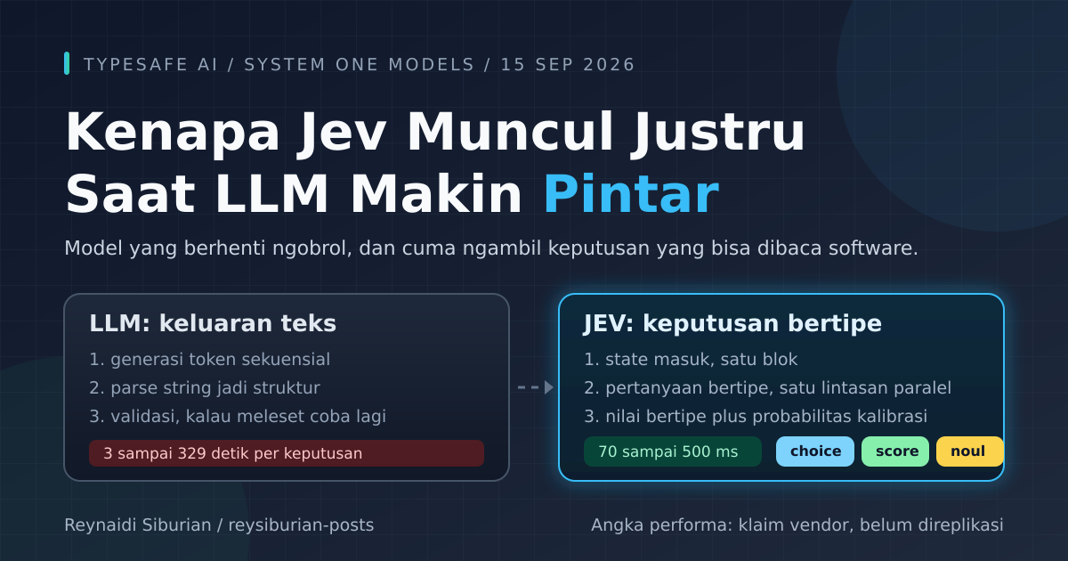 Cover artikel: Jev, model AI yang output-nya keputusan bertipe, bukan teks