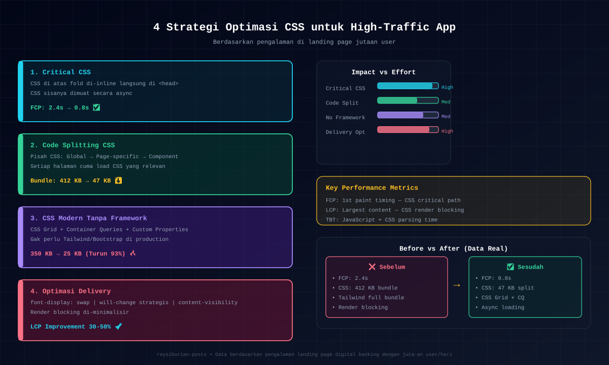 Diagram strategi optimasi CSS untuk high-traffic web app
